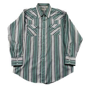 Ely Cattleman Western Button Down XXL Green Pearl Snap Button 18.5 35